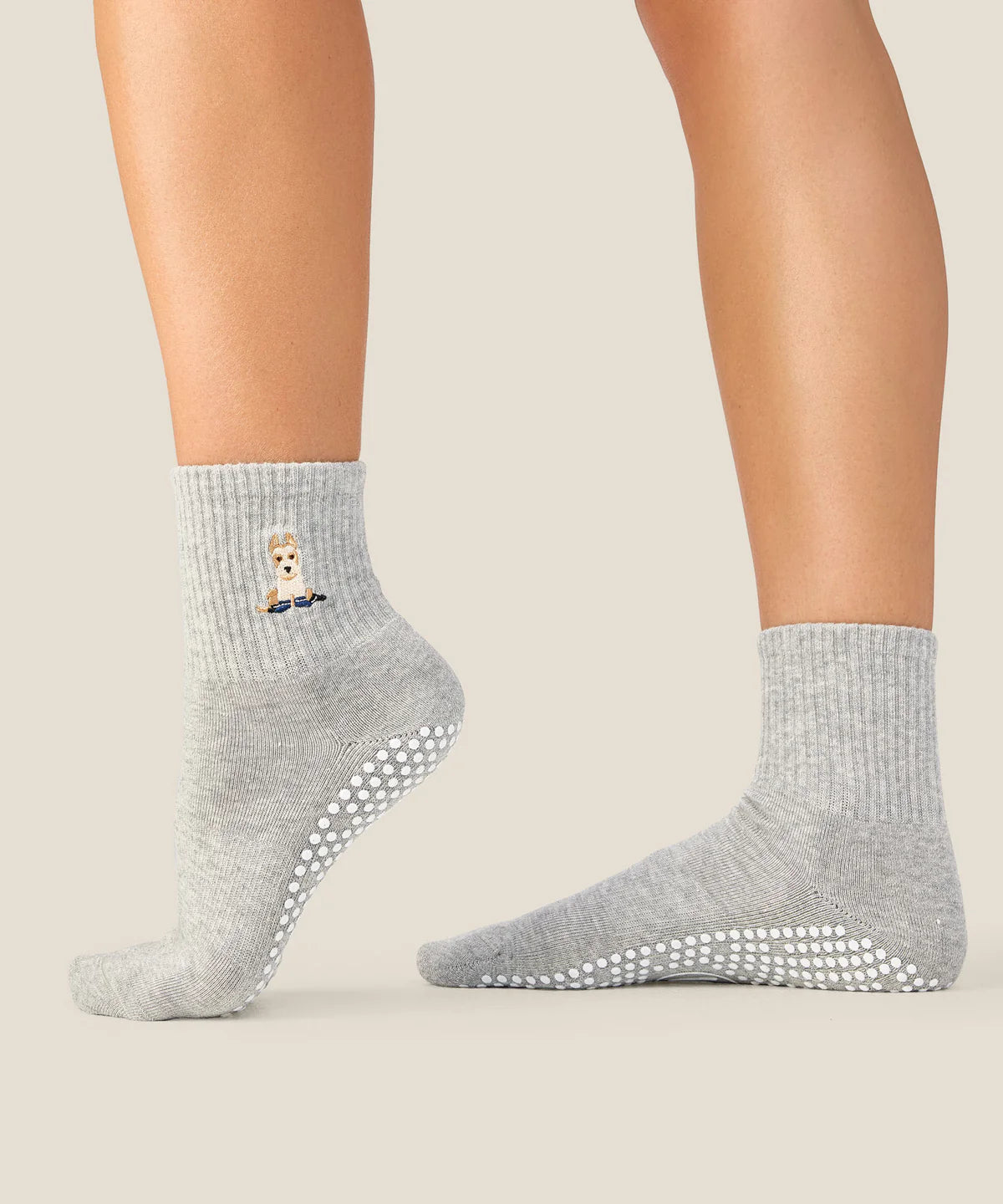 Crew Non Slip Grip Socks - Terrier Grey Marle