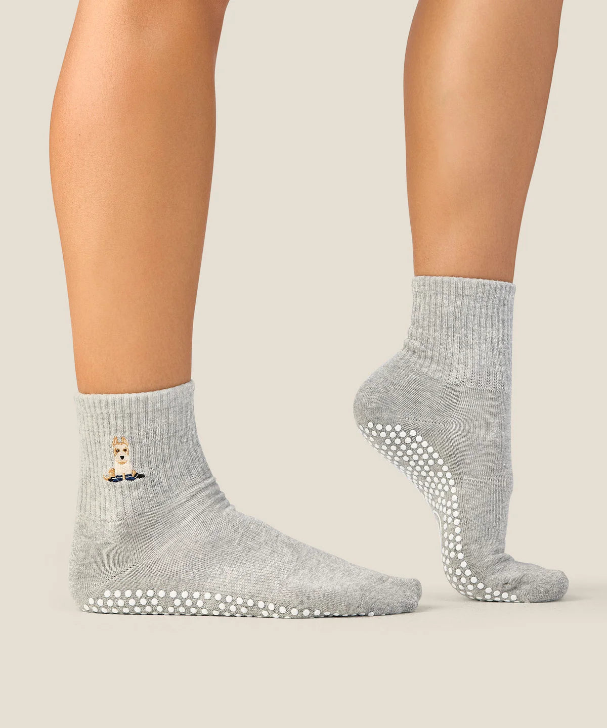 Crew Non Slip Grip Socks - Terrier Grey Marle