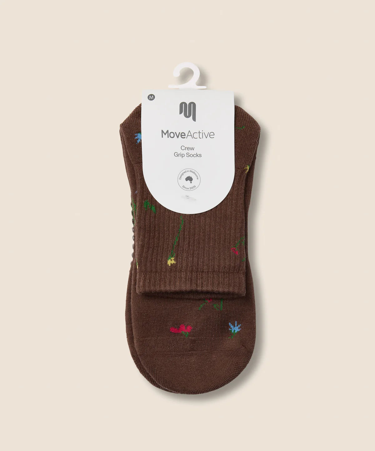 Crew Non Slip Grip Socks - Wildflower Brown