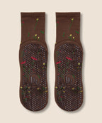 Crew Non Slip Grip Socks - Wildflower Brown