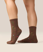 Crew Non Slip Grip Socks - Wildflower Brown