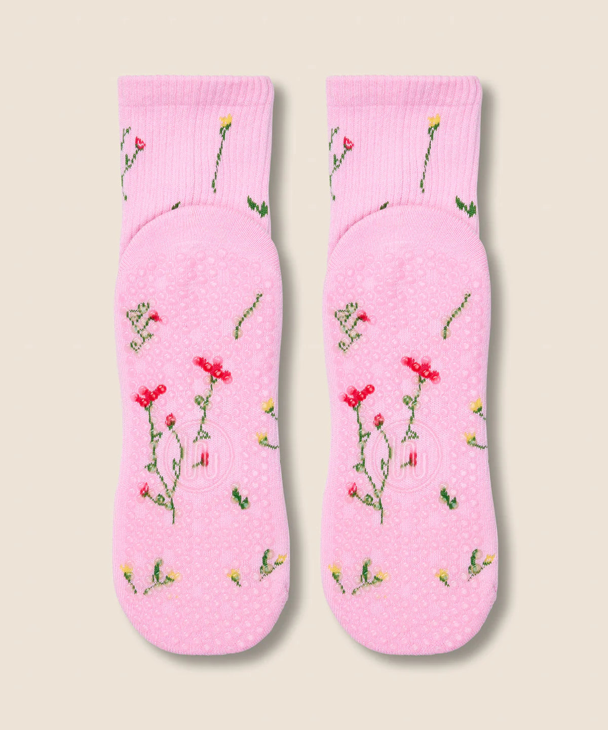 Crew Non Slip Grip Socks - Wildflower Pink
