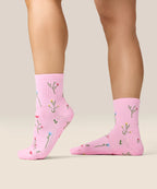 Crew Non Slip Grip Socks - Wildflower Pink