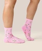Crew Non Slip Grip Socks - Wildflower Pink