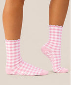 [MoveActive] Crew Non Slip Grip Socks - Picnic Check Pink