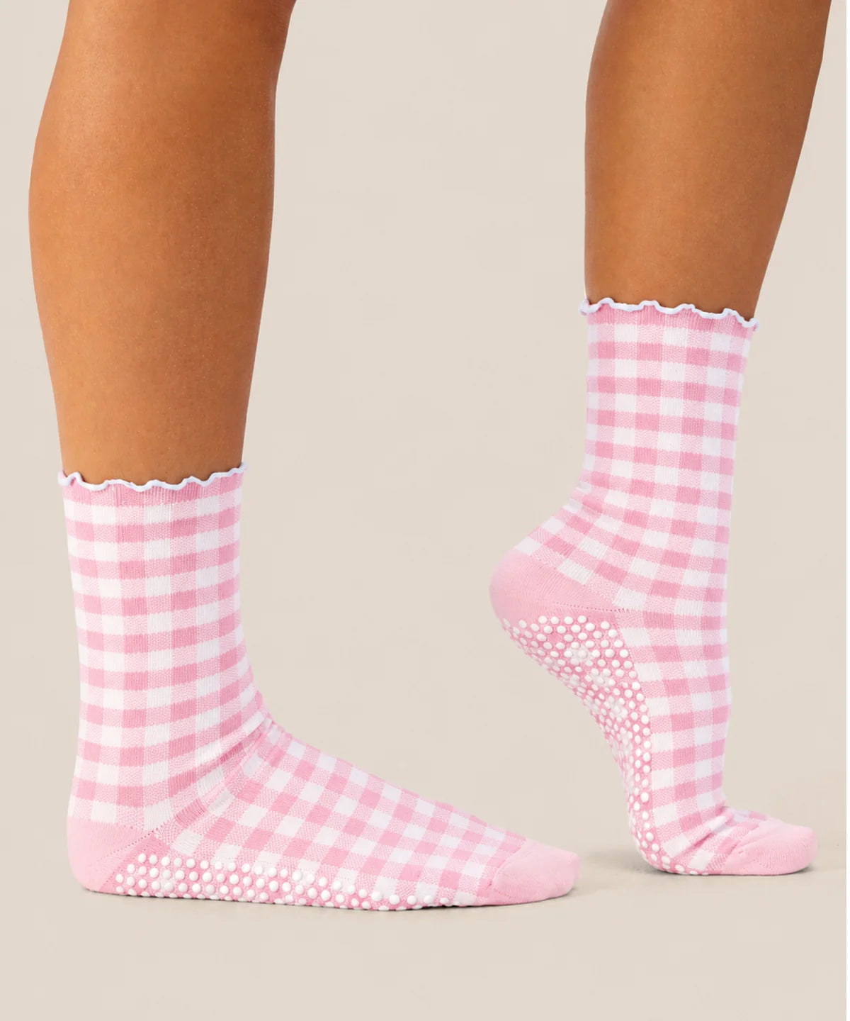 [MoveActive] Crew Non Slip Grip Socks - Picnic Check Pink