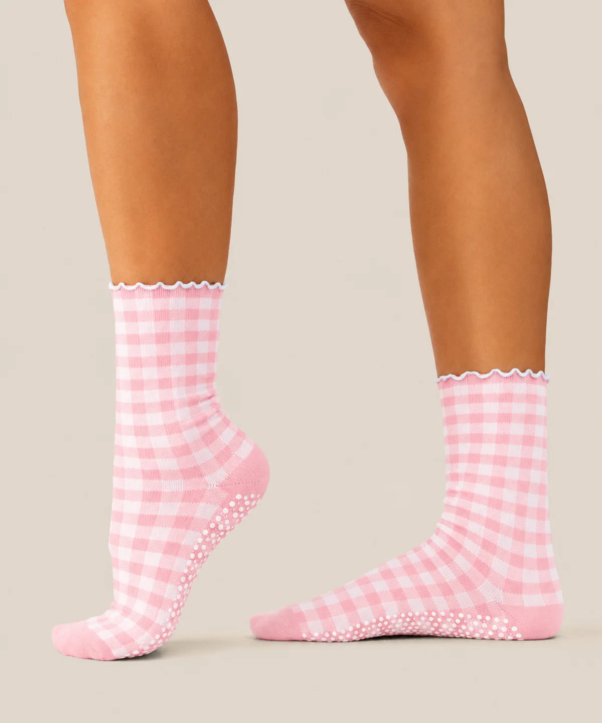 [MoveActive] Crew Non Slip Grip Socks - Picnic Check Pink