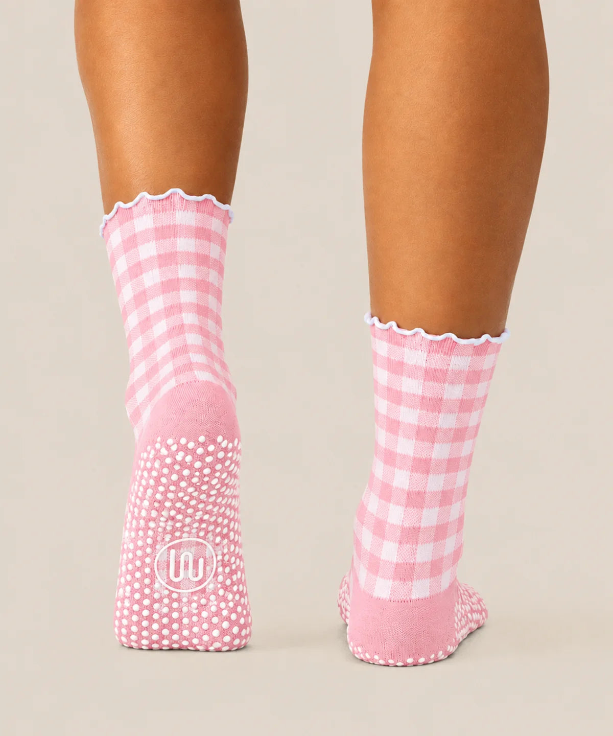 [MoveActive] Crew Non Slip Grip Socks - Picnic Check Pink
