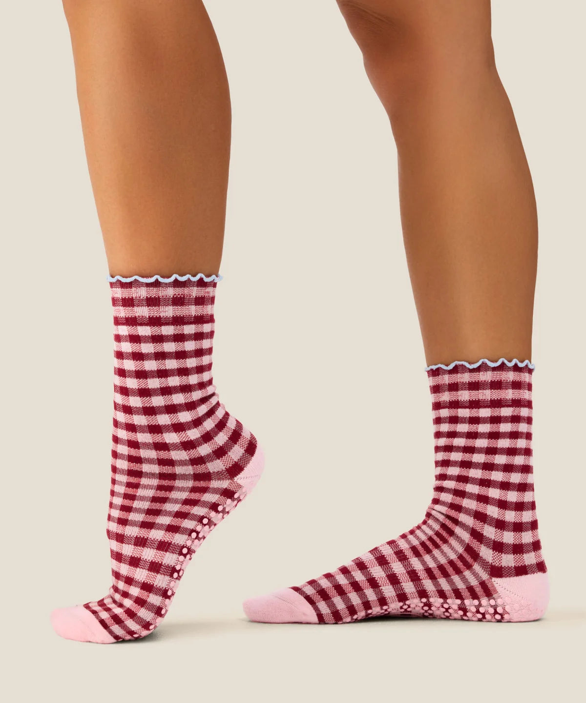 [MoveActive] Crew Non Slip Grip Socks - Picnic Check Red