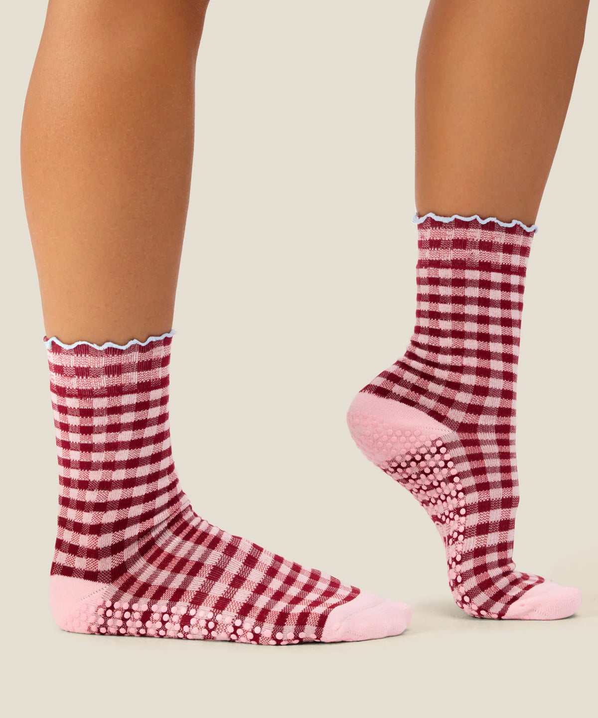 [MoveActive] Crew Non Slip Grip Socks - Picnic Check Red