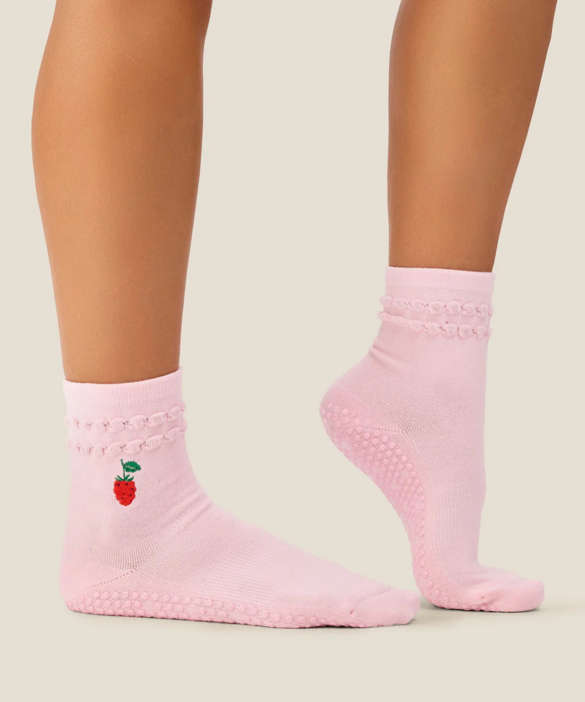 [MoveActive] Crew Non Slip Grip Socks - Raspberry Ruffle Pink