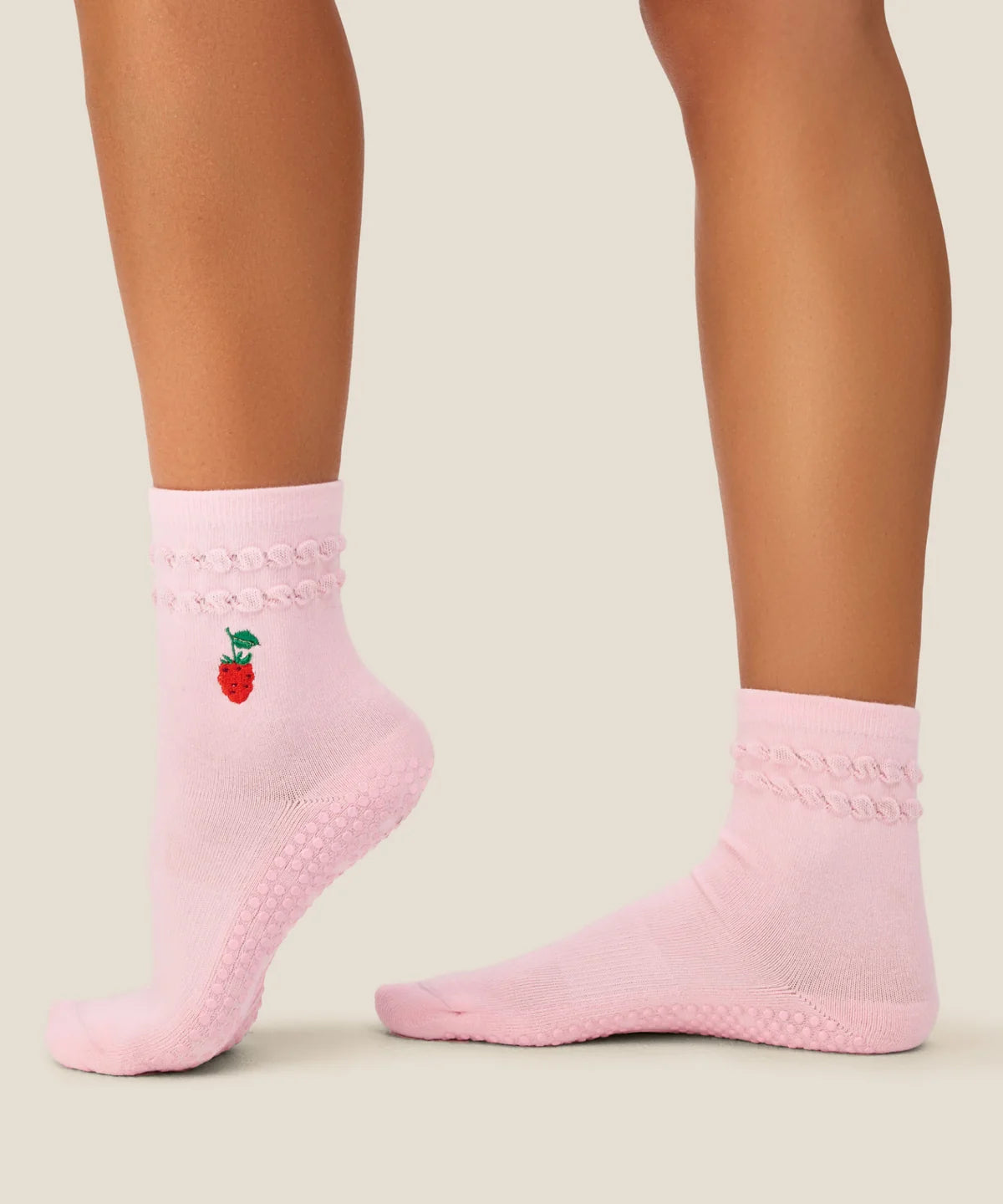 [MoveActive] Crew Non Slip Grip Socks - Raspberry Ruffle Pink