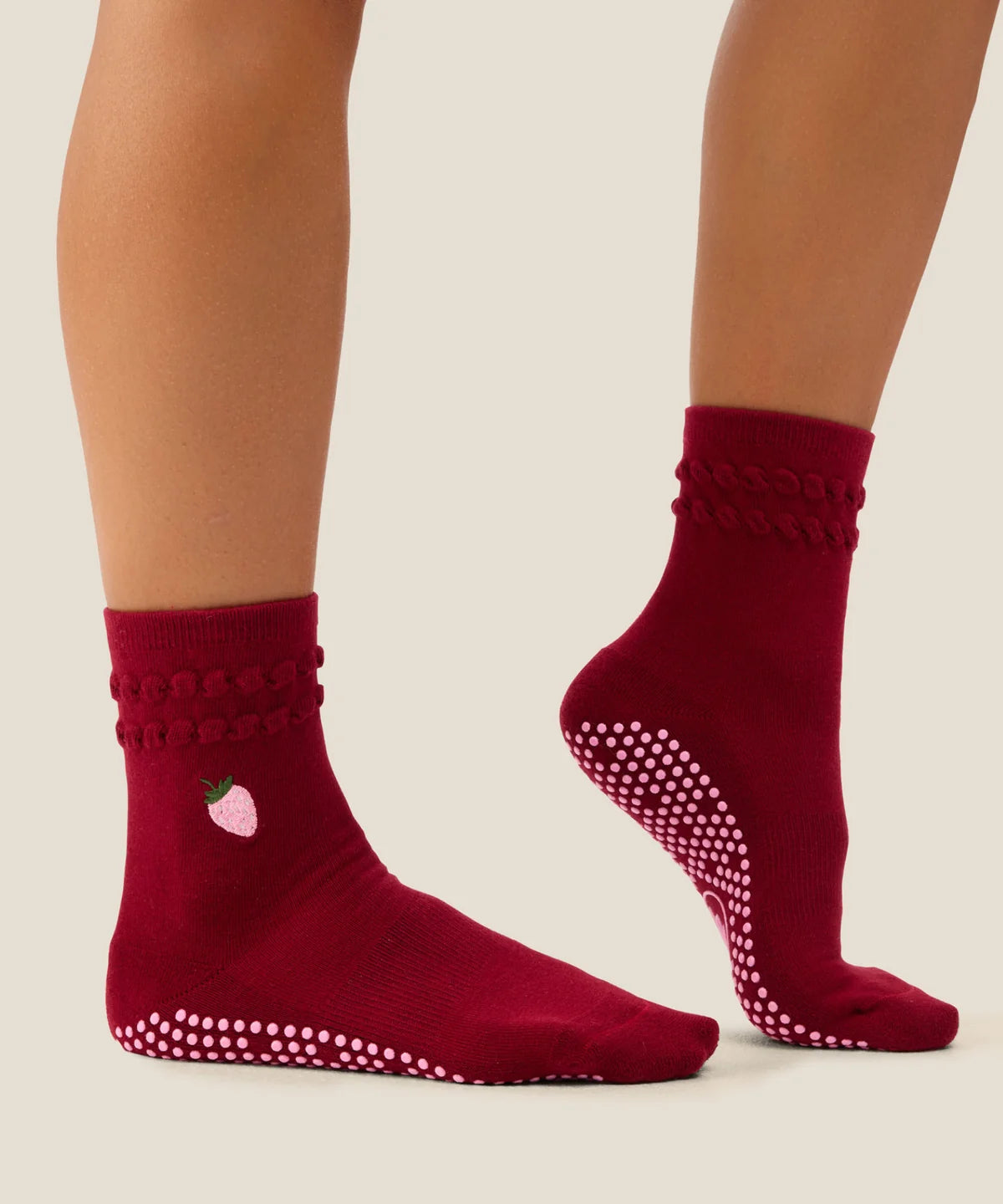 [MoveActive] Crew Non Slip Grip Socks - Strawberry Ruffle Ruby