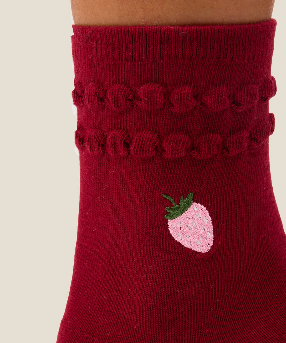 [MoveActive] Crew Non Slip Grip Socks - Strawberry Ruffle Ruby
