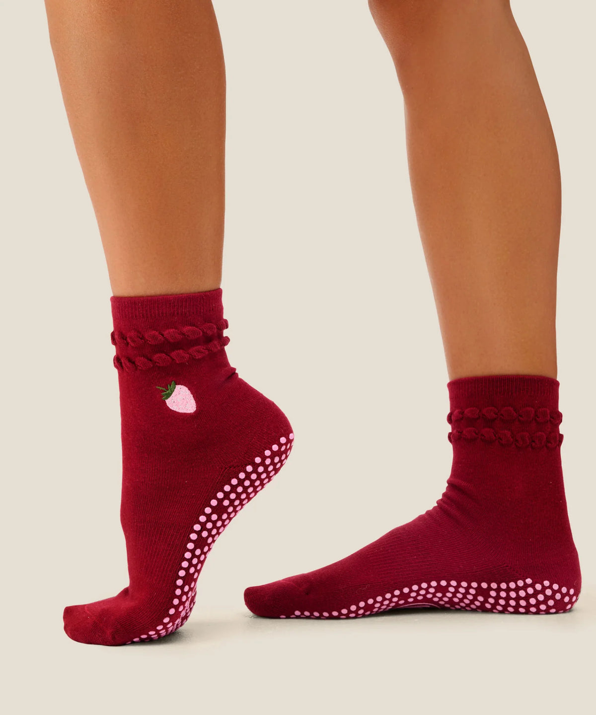 [MoveActive] Crew Non Slip Grip Socks - Strawberry Ruffle Ruby