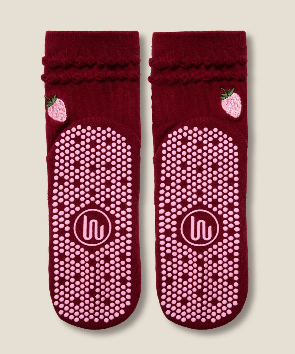 [MoveActive] Crew Non Slip Grip Socks - Strawberry Ruffle Ruby