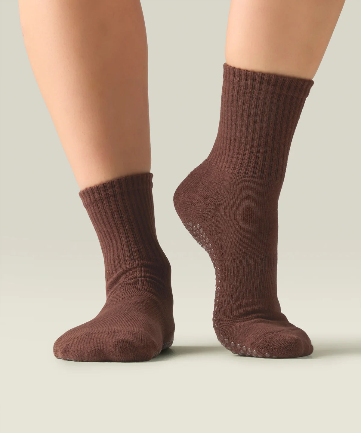 Crew Non Slip Grip Socks - Espresso