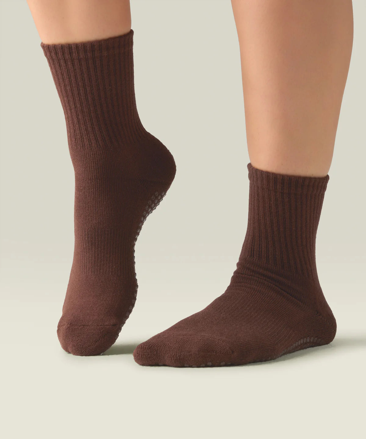 Crew Non Slip Grip Socks - Espresso