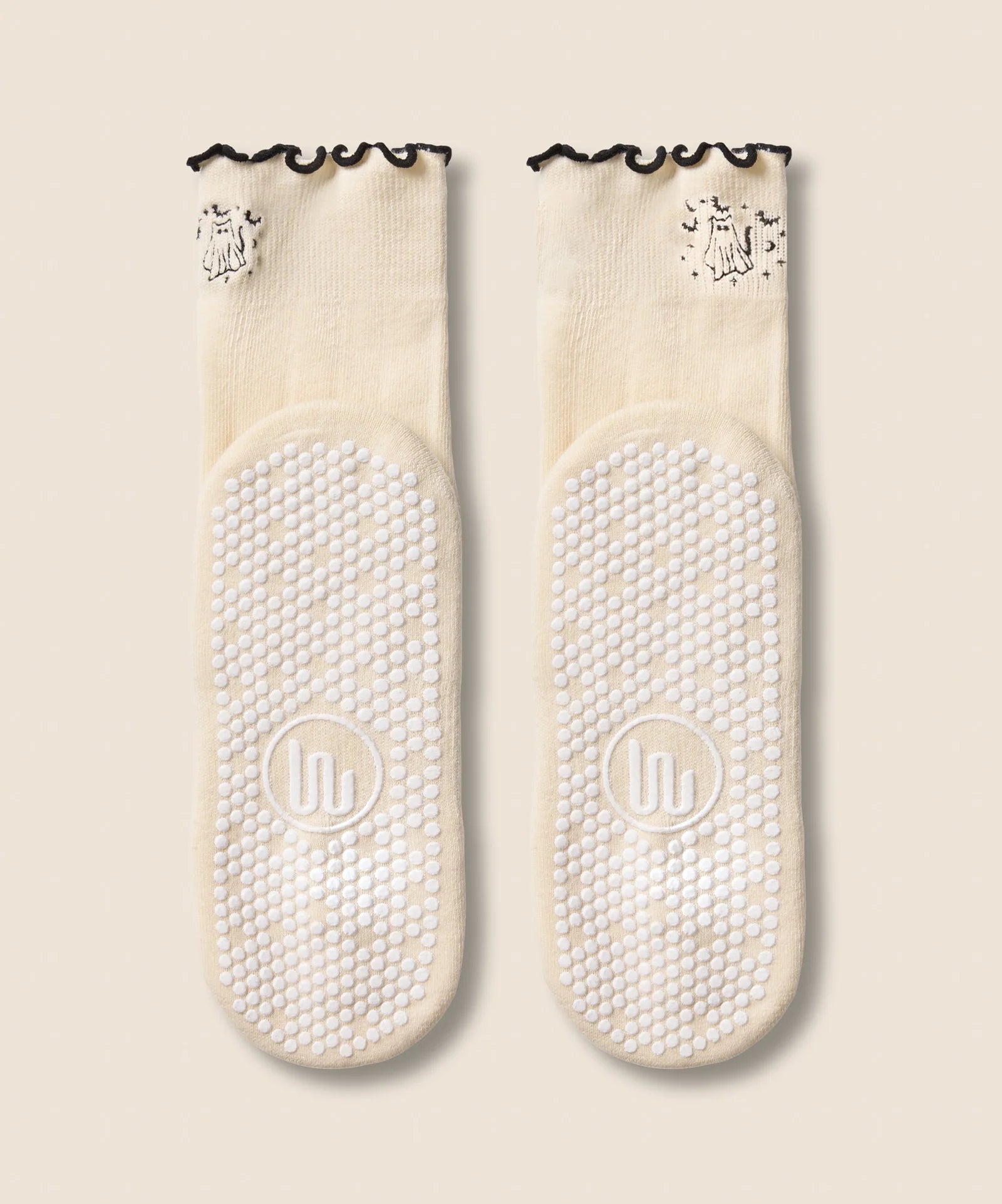 Crew Non Slip Grip Socks - Spooky Cat Frill