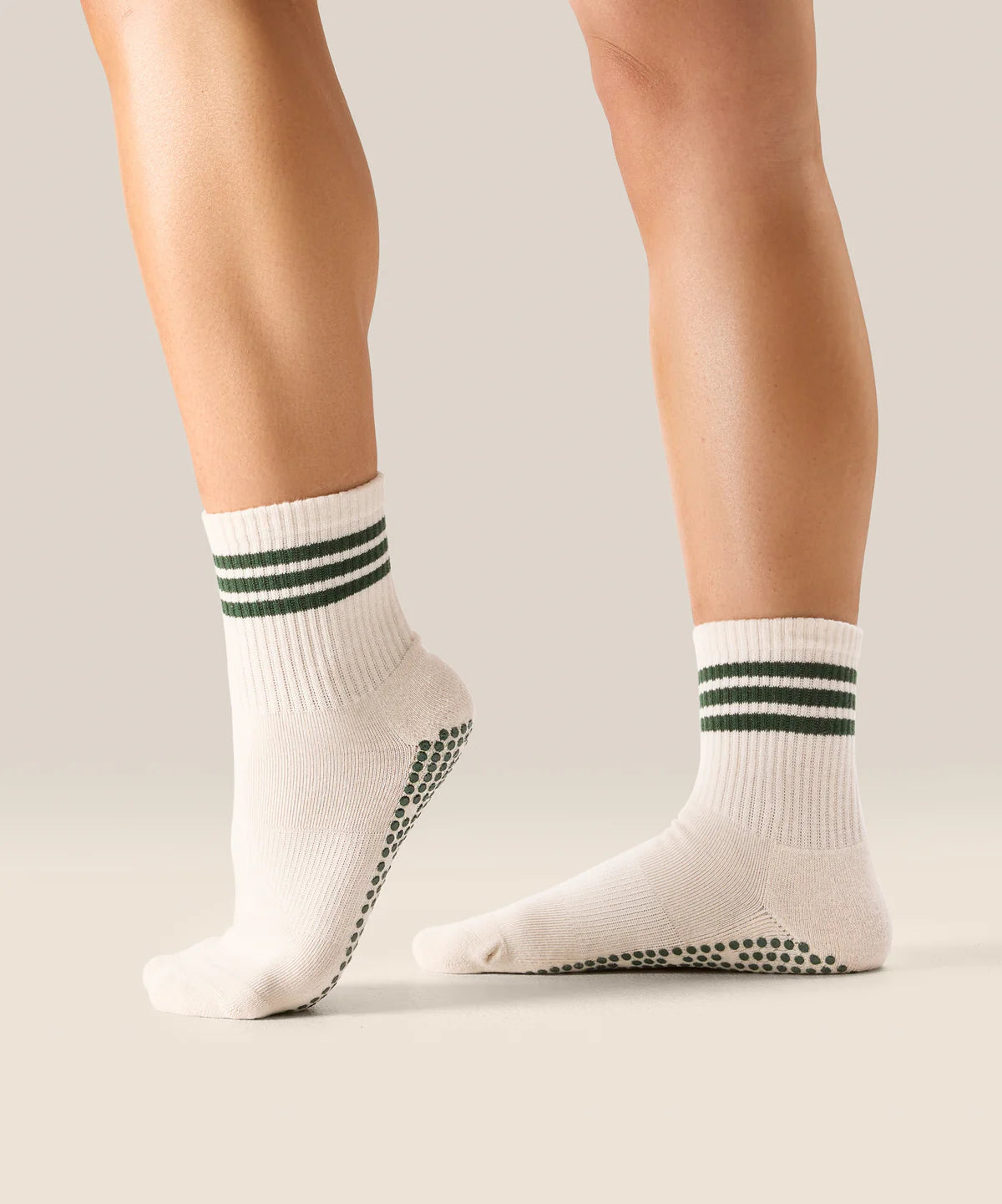 Crew Non Slip Grip Socks - Olive Stripes