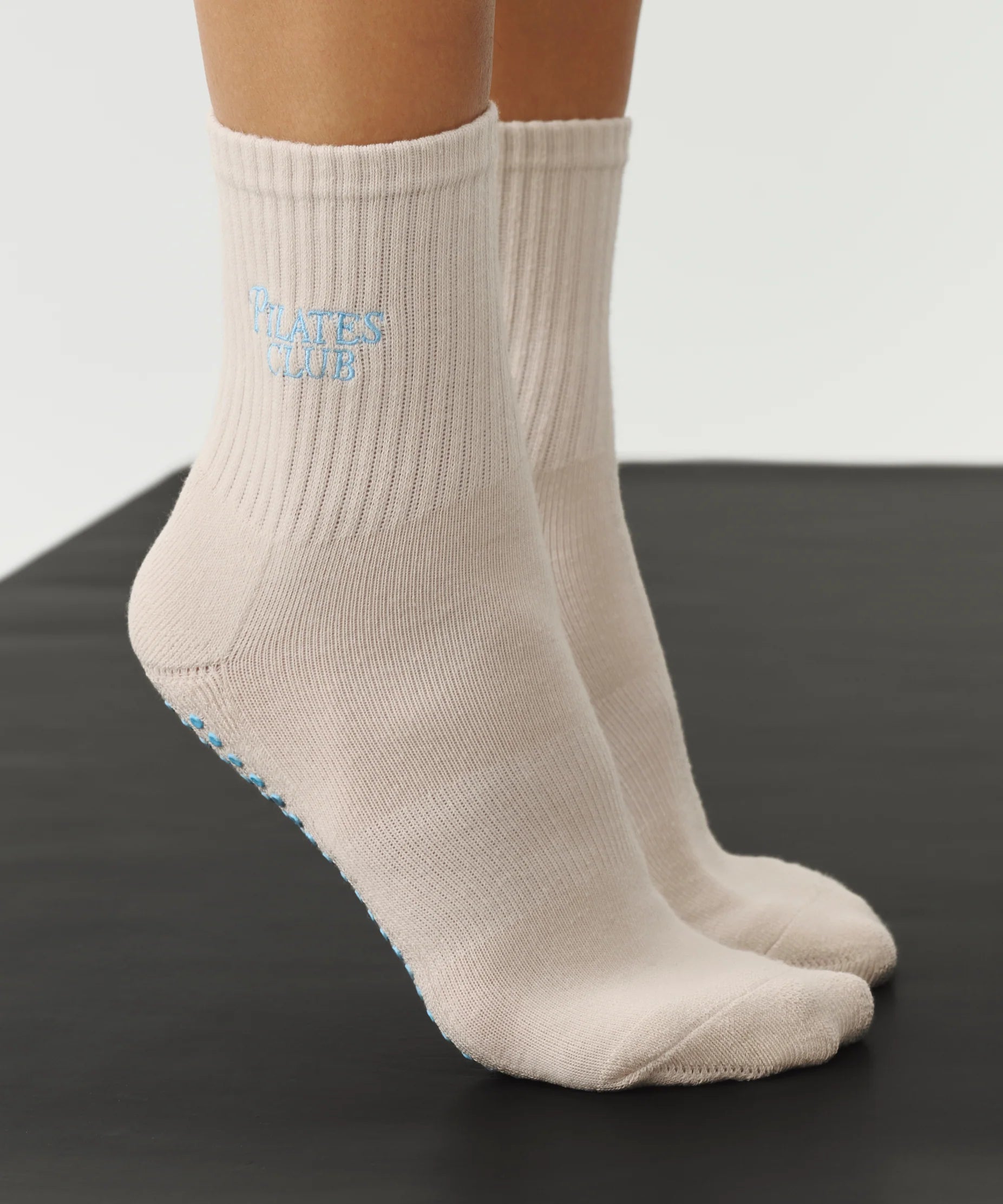 Crew Non Slip Grip Socks - Pilates Club Stone