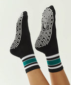 Crew Non Slip Grip Socks - Midnight Emerald Stripe