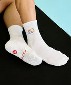 Crew Non Slip Grip Socks - Signature Rainbow Ivory