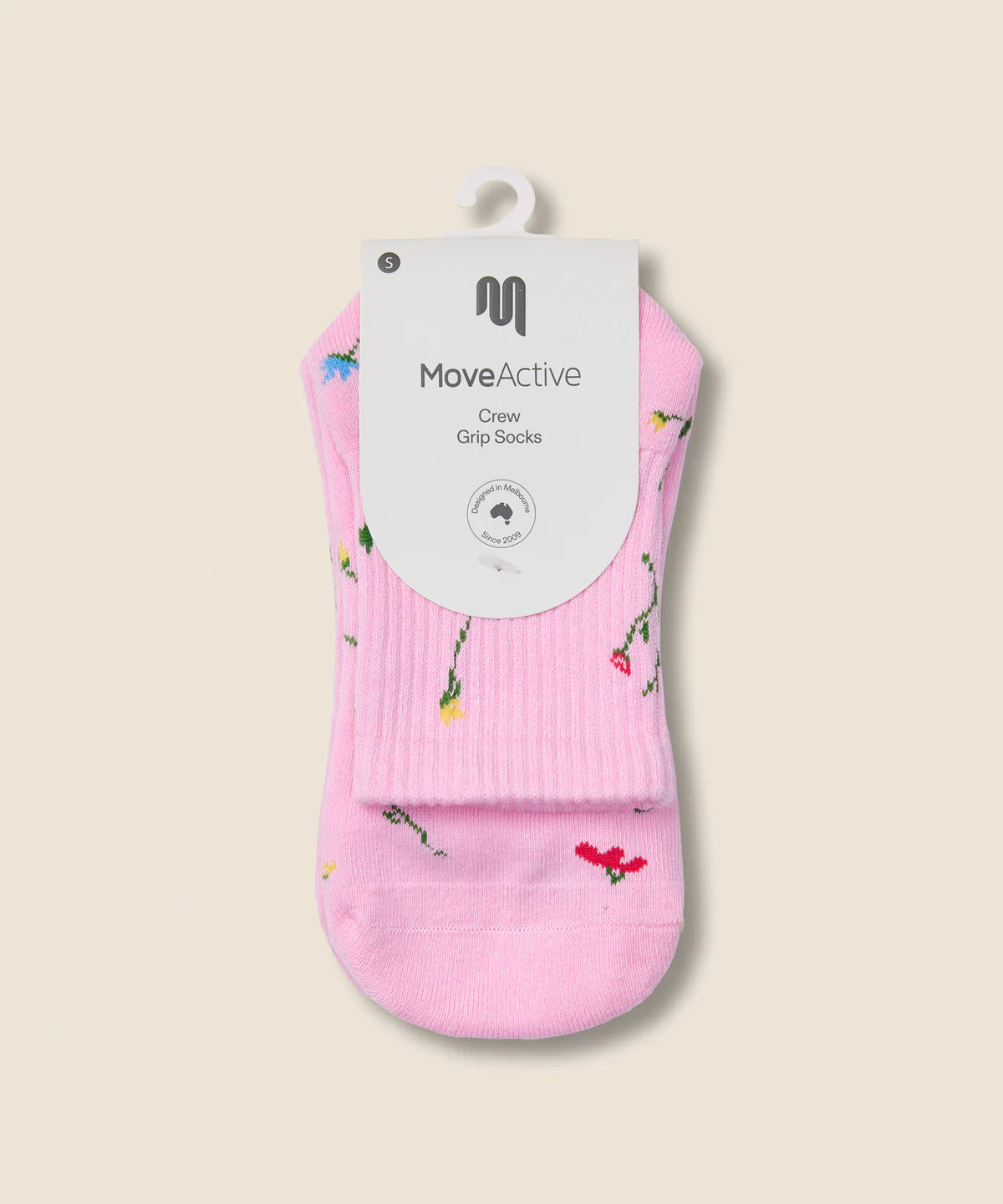 Crew Non Slip Grip Socks - Wildflower Pink